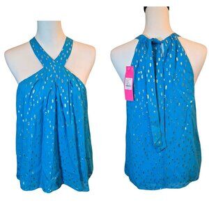 LILY PULITZER Rori Halter Top Sz: M  Cumulous Blue Metallic